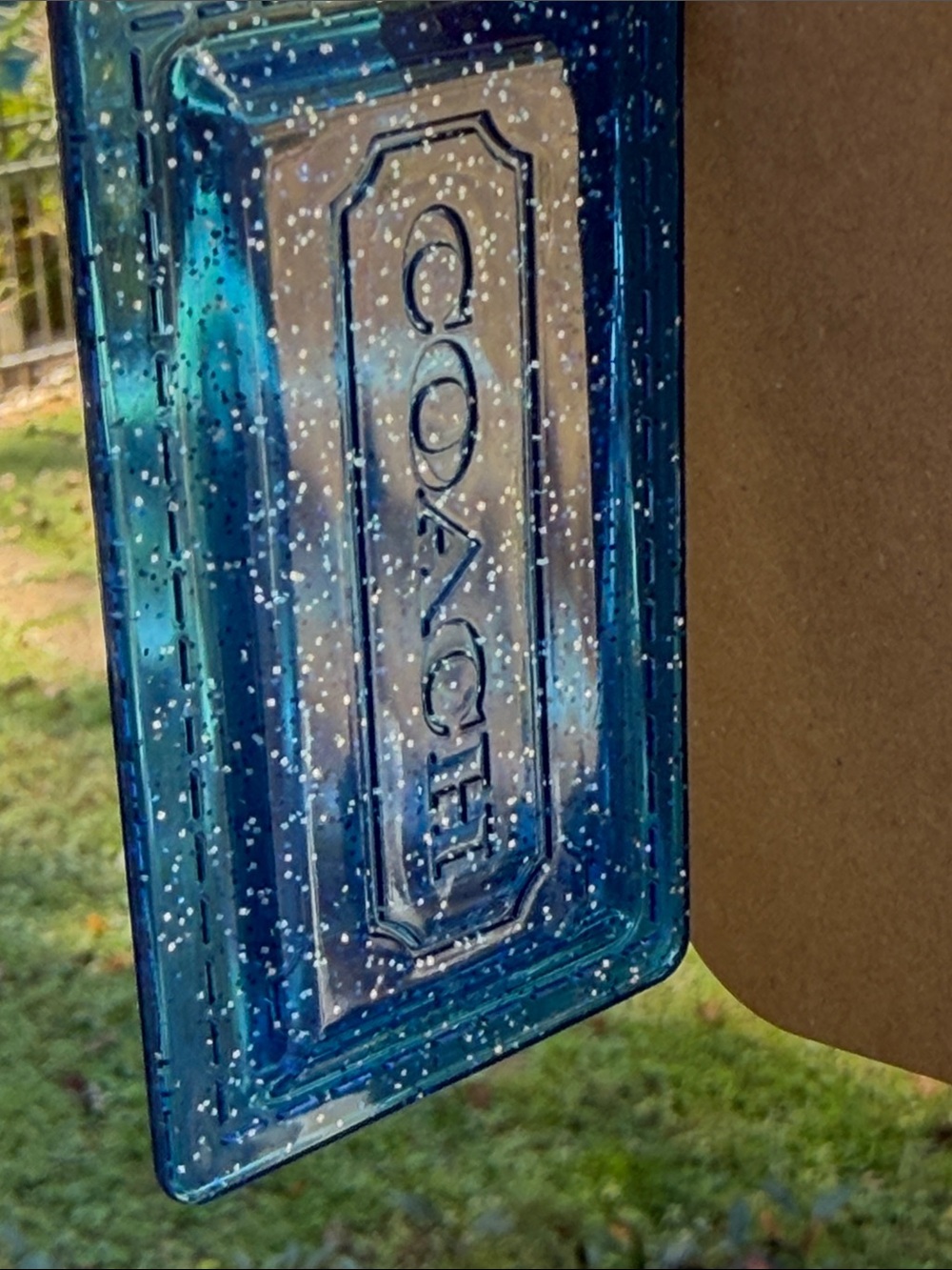 Coach Authentic Rare XL oversized translucent Cobalt Blue Lucite Hangtag EUC